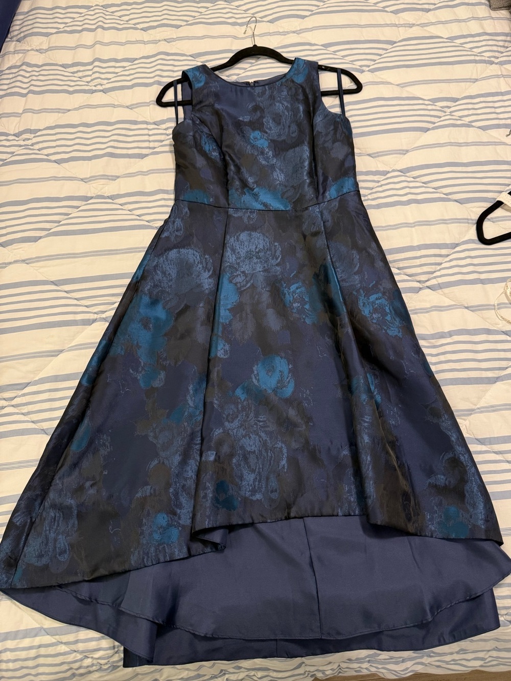 Navy Blue Floral High-Low Cocktail Dress